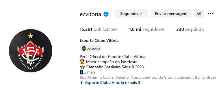 Vitória segue se considerando maior campeão do Nordeste | Foto: Instagram/@ecvitoria