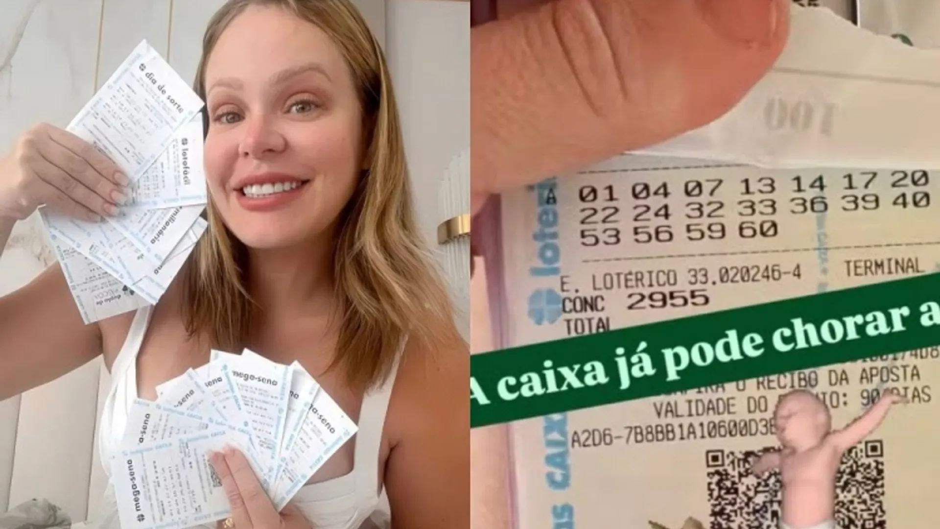 Ex-BBB Paulinha Leite mostra bilhete vencedor da quina da Mega da Virada nas redes sociais. Foto: Reprodu&ccedil;&atilde;o