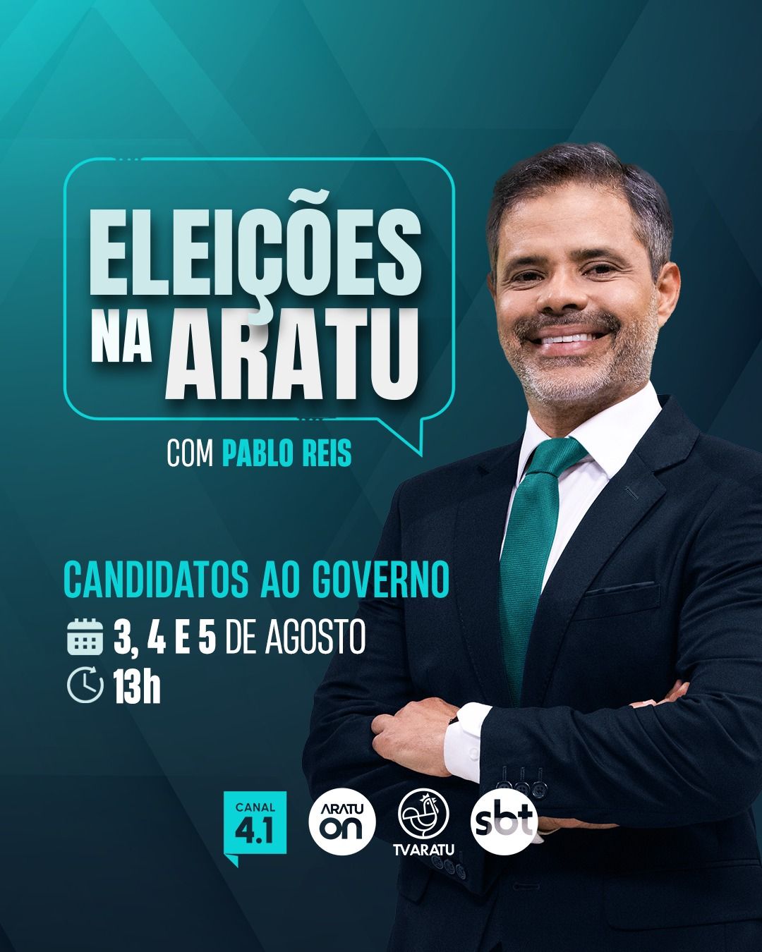 As entrevistas ser&atilde;o exibidas ao vivo, das 13h &agrave;s 14h, logo ap&oacute;s o programa Al&ocirc; Juca, com media&ccedil;&atilde;o do jornalista Pablo Reis. | Foto: TV Aratu/Divulga&ccedil;&atilde;o