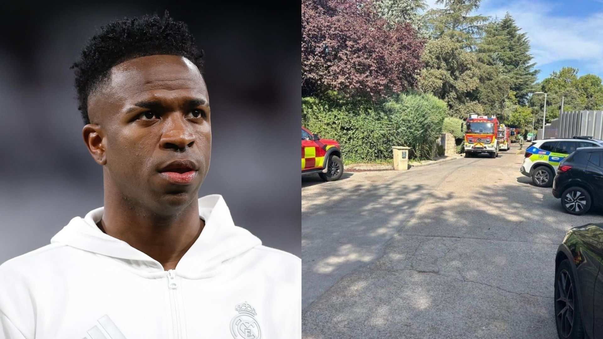 Vini Jr. não estava em casa no momento em que a casa pegou fogo | Fotos: reprodução/Instagram e Xlado por bombeiros