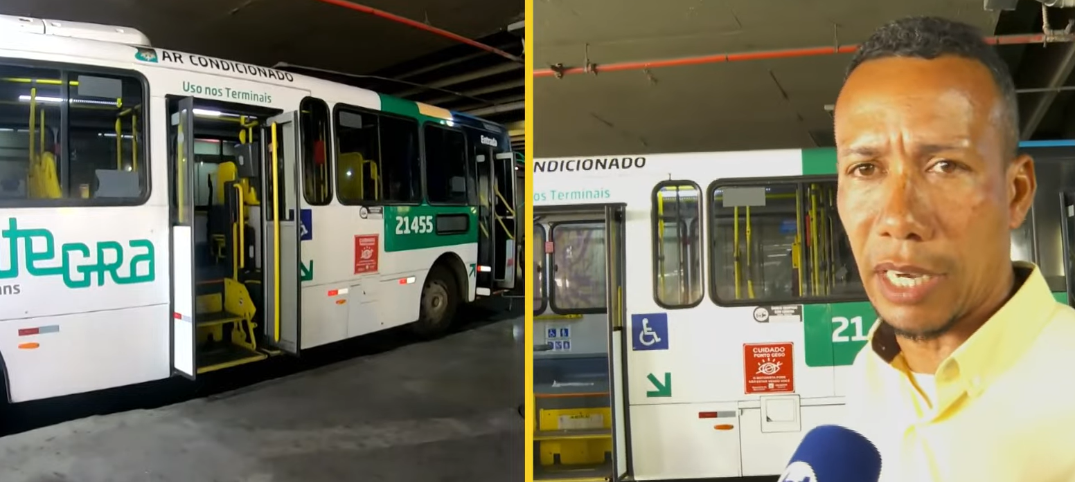 Uma mulher mobilizou forças de segurança após entrar em um ônibus com uma faca na Estação da Lapa, em Salvador. | Foto: Reprodução/TV Aratu