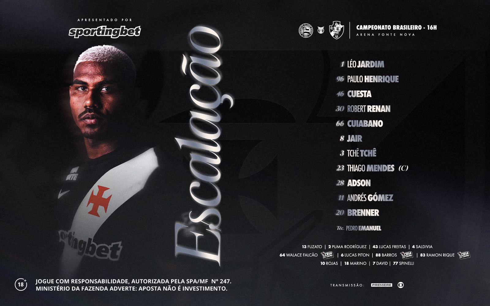 O Vasco tamb&eacute;m vai a campo no 4-3-3. | Foto: Vasco