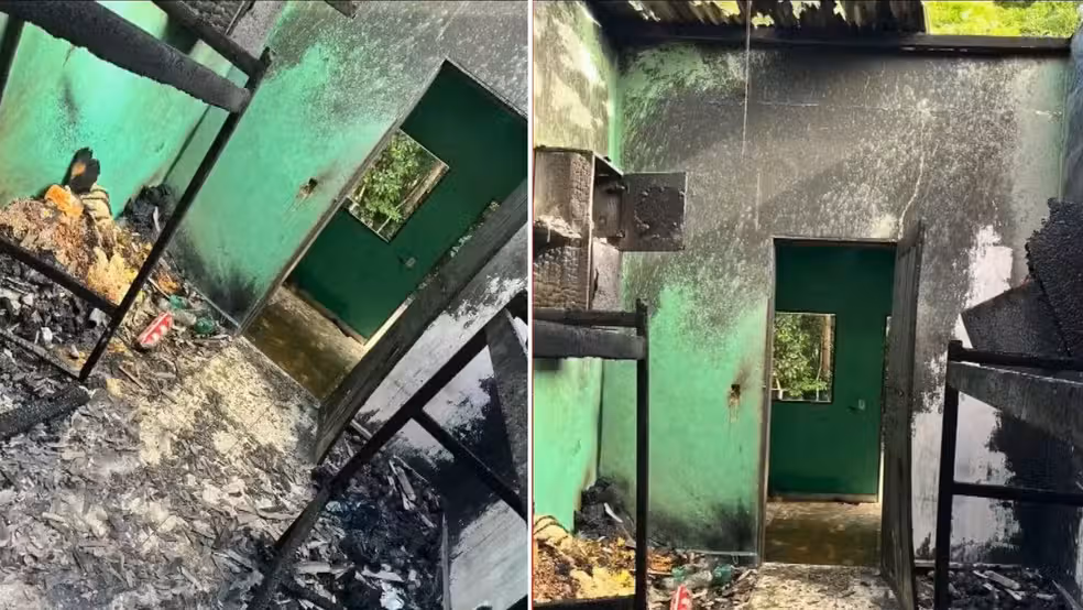 O inc&ecirc;ndio ocorreu ap&oacute;s o primeiro dia de trabalho do grupo. | Foto: Reprodu&ccedil;&atilde;o/TV Gazeta