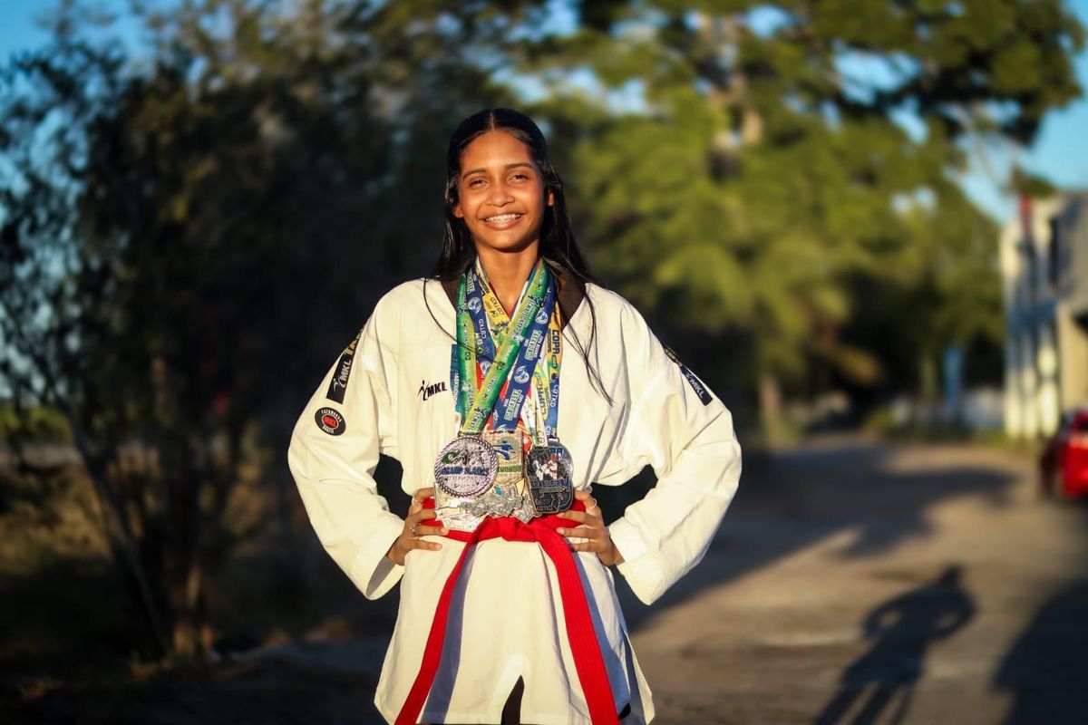 Hellen Rocha, Campeã Brasileira Juvenil de Taekwondo em 2025, no Super Campeonato Brasileiro de Taekwondo. Foto: Reprodução via Consed