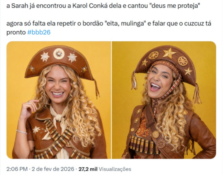 Sarah Andrade, ex-participante do BBB 21, cantou a m&uacute;sica Deus Me Proteja, de Chico C&eacute;sar. | Foto: X/Central Reality