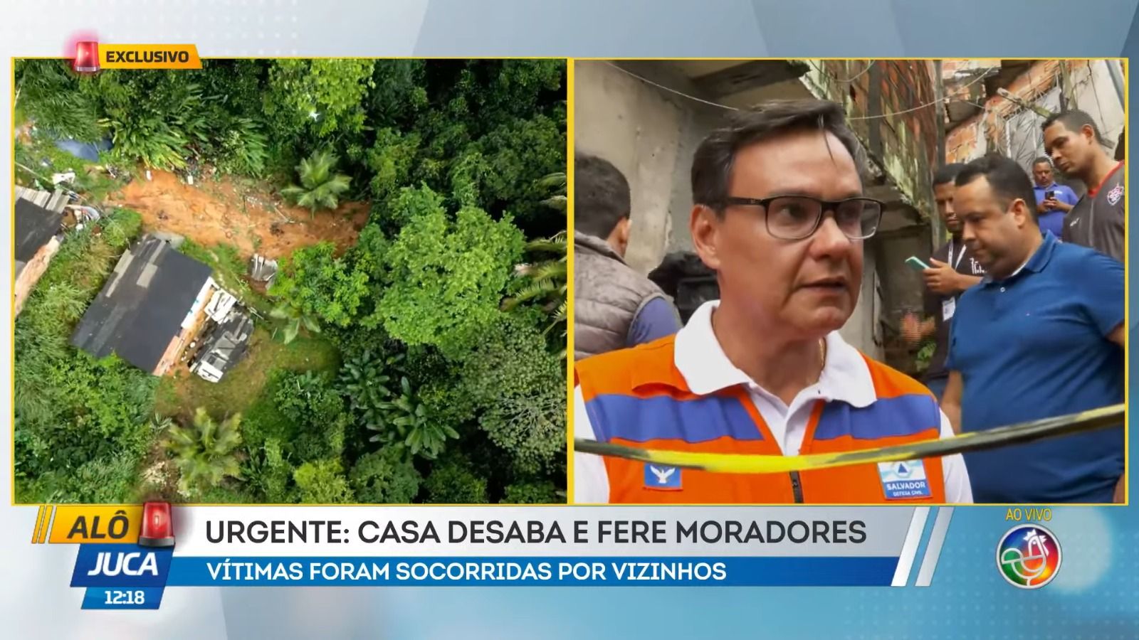 Duas pessoas foram resgatadas, na manhã desta quarta-feira (12), após o desabamento de duas casas em Fazenda Grande II, no subúrbio de Salvador. | Foto: Reprodução/TV Aratu