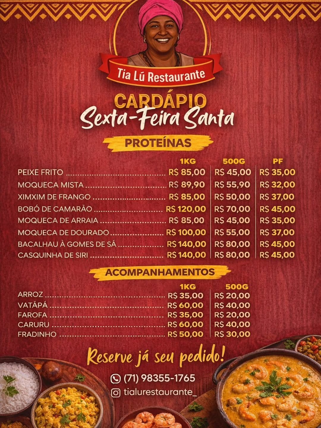 O cardápio do Tia Lú Restaurante, que fica na Federação, é extenso. | Foto: Redes Sociais