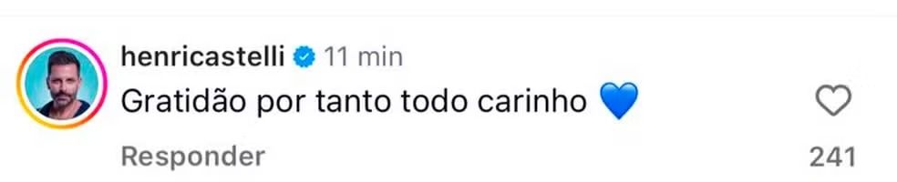 Ap&oacute;s a confirma&ccedil;&atilde;o da sa&iacute;da, Henri Castelli se manifestou em uma publica&ccedil;&atilde;o no perfil oficial do reality. | Foto: Redes Sociais