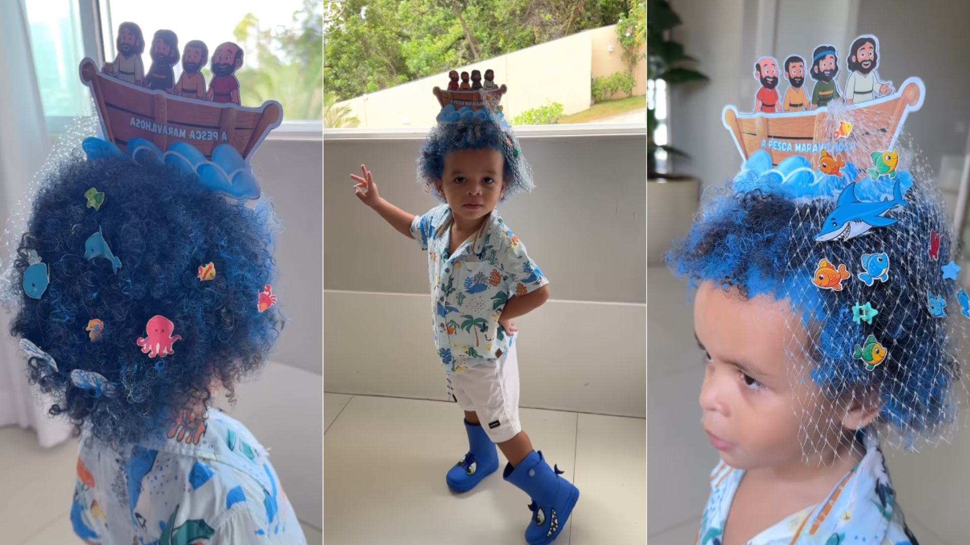 João Pedro, 2 anos, filho de Matheuzinho, jogador do Vitória, fez sucesso com penteado do 'Dia do Cabelo Maluco'
