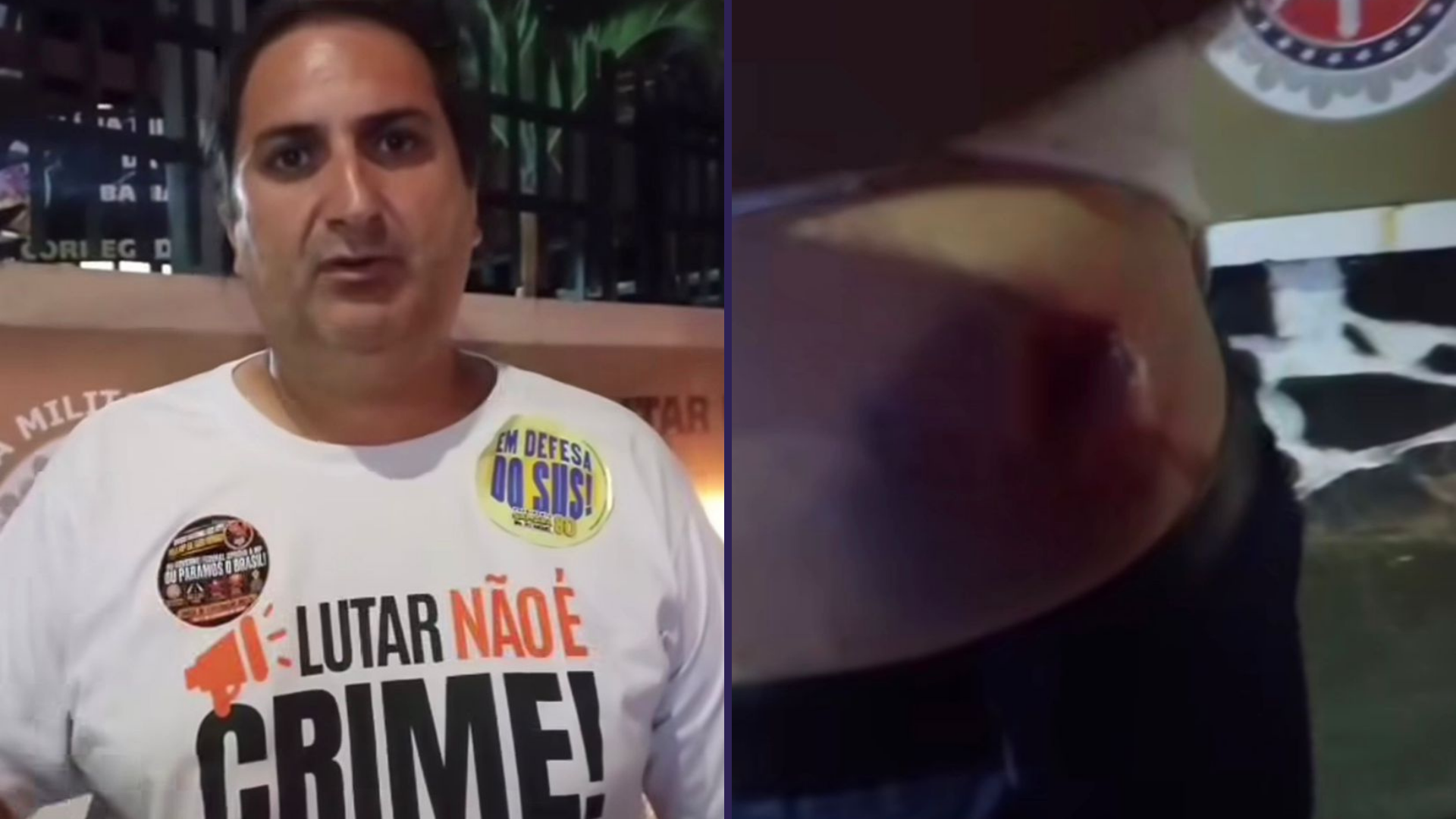 O candidato ao governo da Bahia Aroldo F&eacute;lix (UP) foi atingido por uma bala de borracha durante um protesto de entregadores por aplicativo. | Foto: Redes Sociais