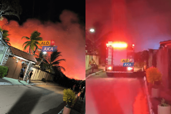 Um inc&ecirc;ndio foi registrado no in&iacute;cio da noite de quarta-feira (31) em Jau&aacute;, distrito do munic&iacute;pio de Cama&ccedil;ari, no Litoral Norte da Bahia. | Fotos: Al&ocirc; Juca