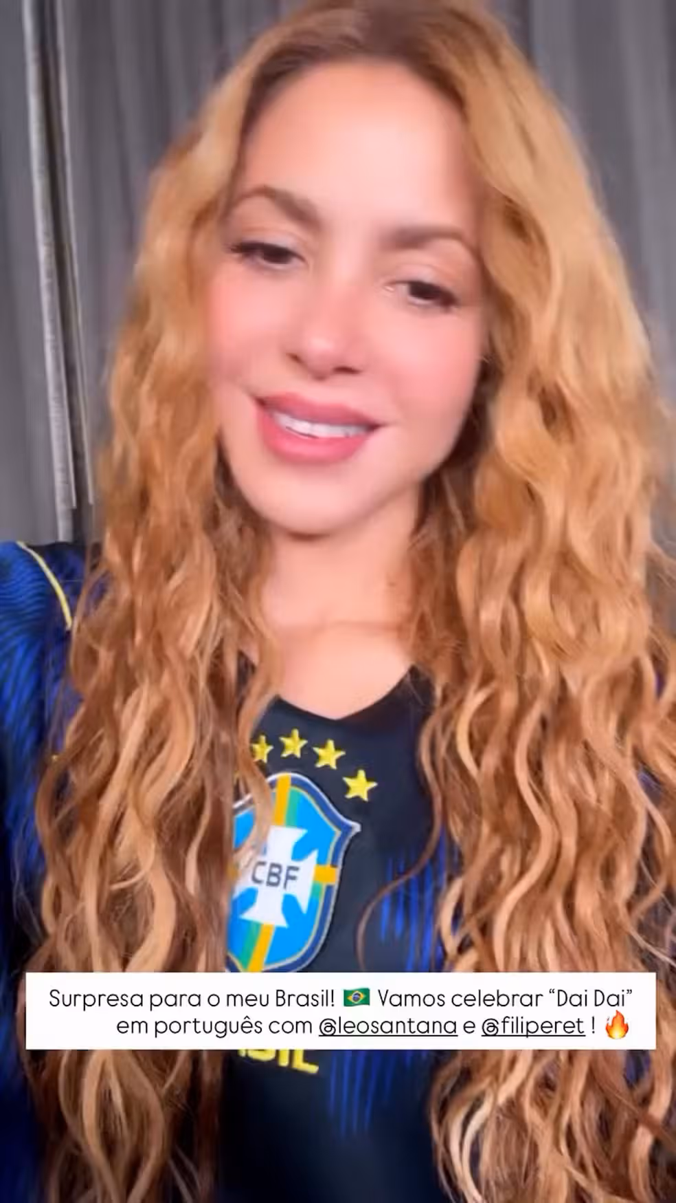 A cantora Shakira comentou a vit&oacute;ria da Sele&ccedil;&atilde;o Brasileira na Copa do Mundo de 2026 e anunciou uma parceria com L&eacute;o Santana. | Foto: Redes Sociais