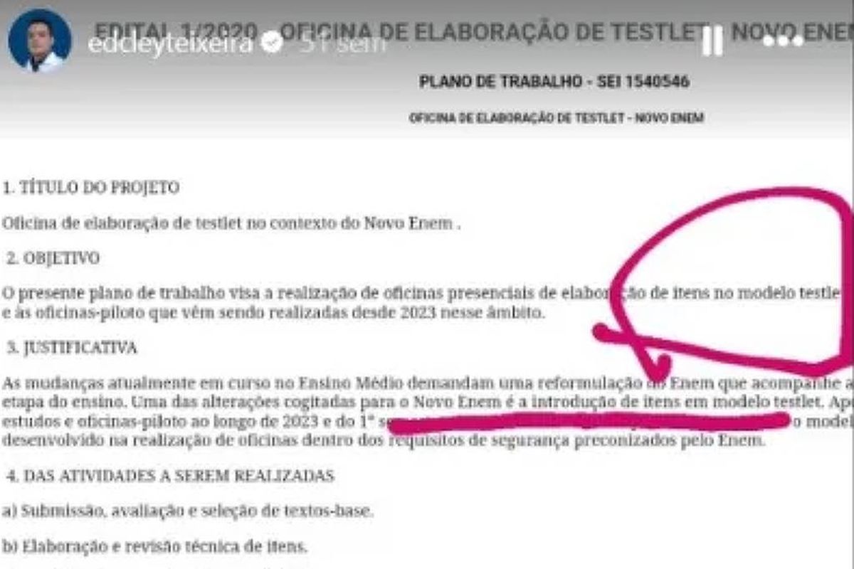 Stories que Edcley mostra o edital da Oficina de Elaboração de Testlet. Foto: Reprodução