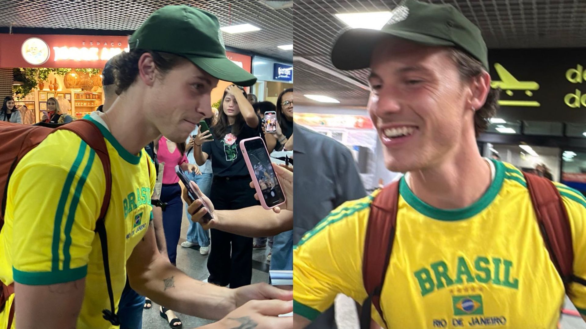 Shawn Mendes desembarcou na capital baiana na última sexta-feira (7) e foi recebido por fãs no aeroporto. | Foto: Redes Sociais