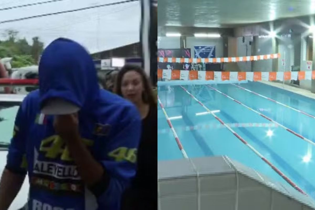 Manobrista que limpava piscina de academia onde aluna passou mal, no &uacute;ltimo s&aacute;bado (7), prestou depoimento na ter&ccedil;a (10). Fotos: Reprodu&ccedil;&atilde;o / TV Globo - C&acirc;meras de seguran&ccedil;a
