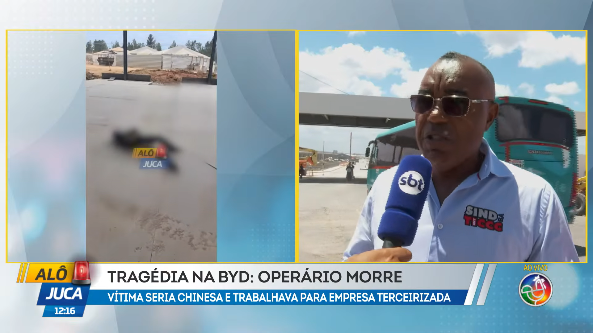 Segundo as den&uacute;ncias recebidas pelo sindicato, o trabalhador estaria executando uma atividade em altura sem cinto de seguran&ccedil;a. | Foto: Reprodu&ccedil;&atilde;o/TV Aratu
