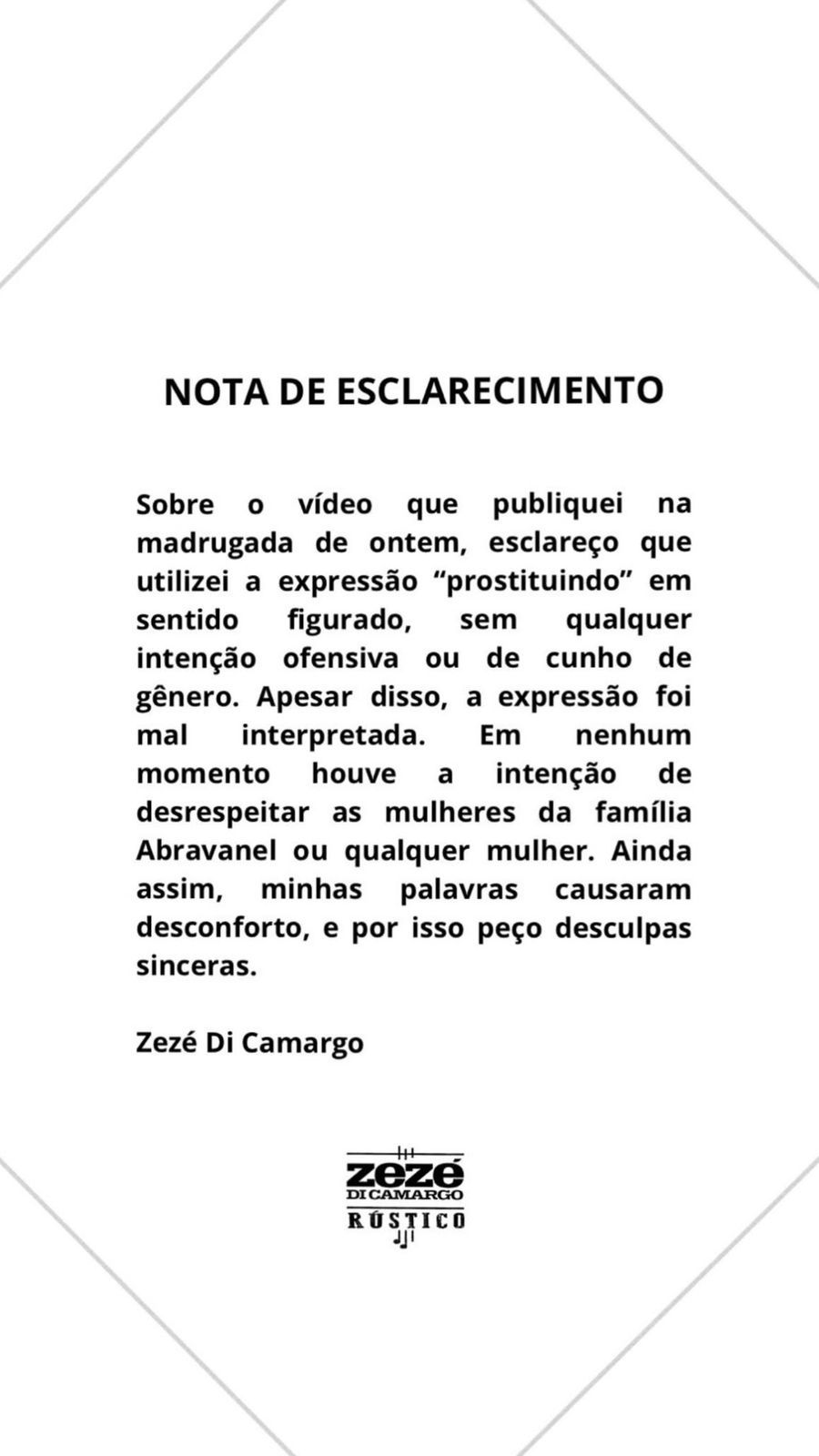 Em nota divulgada nas redes sociais, o sertanejo disse que foi mal interpretado. | Foto: Redes Sociais