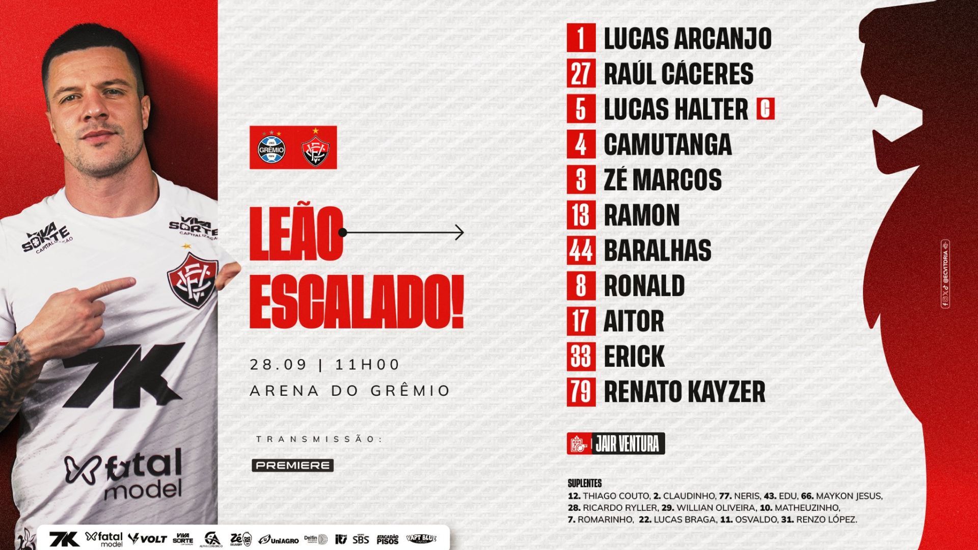 Escalação do Vitória | Imagem: divulgação/ECV