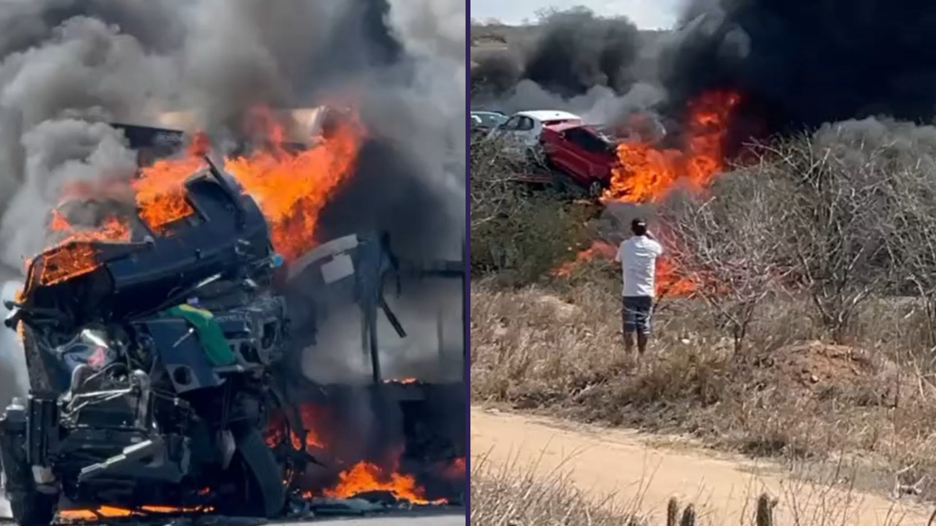 Duas pessoas morreram ap&oacute;s uma colis&atilde;o frontal envolvendo dois ve&iacute;culos de carga na BR-116. | Foto: Redes Sociais