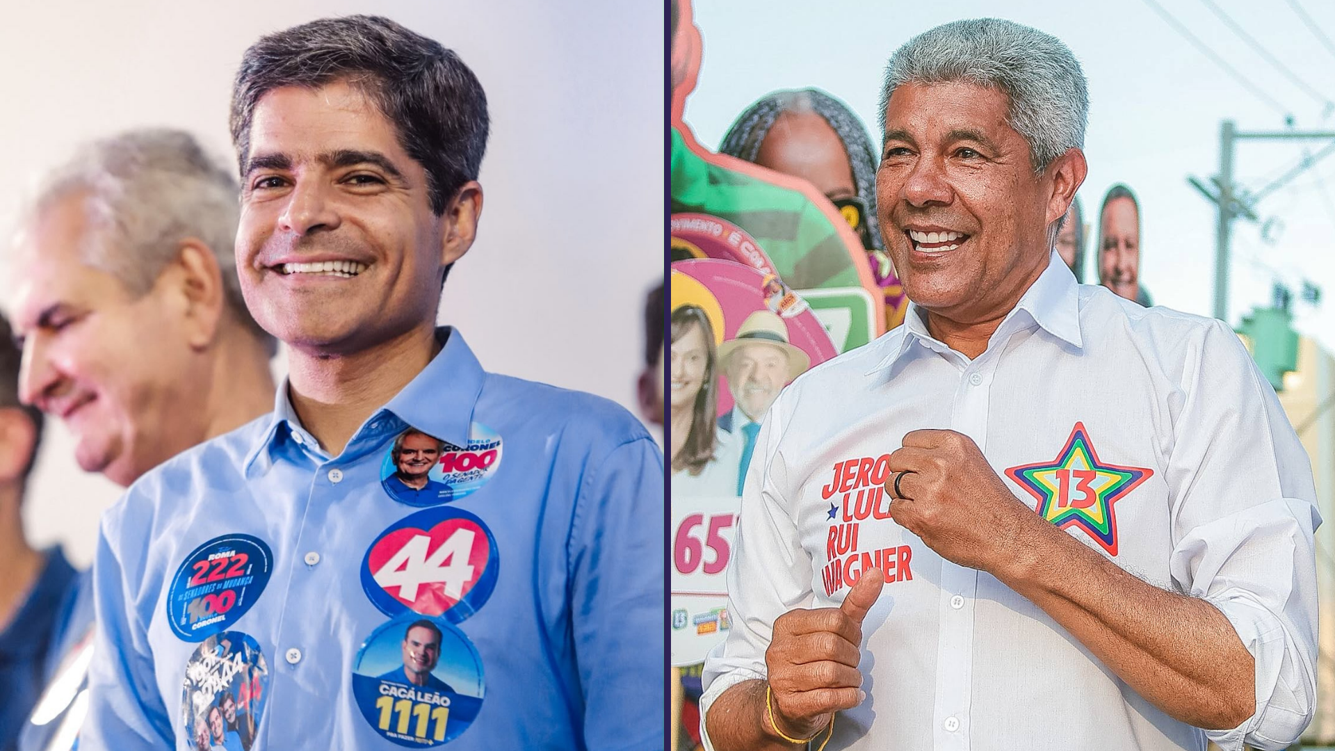 ACM Neto e Jer&ocirc;nimo Rodrigues, candidatos ao governo da Bahia nas elei&ccedil;&otilde;es de 2026, viraram alvo de jingles produzidos por IA. | Foto: Redes Sociais