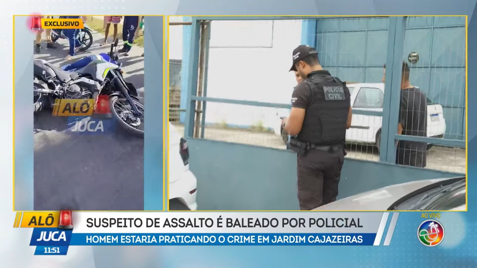 Um homem suspeito de assalto foi baleado por um policial &agrave; paisana na manh&atilde; desta quarta-feira (7), no bairro de Castelo Branco. | Foto: Reprodu&ccedil;&atilde;o/TV Aratu