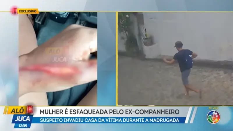 Uma mulher identificada como Joyce foi agredida e esfaqueada pelo ex-companheiro na manh&atilde; desta quinta-feira (8), em Cama&ccedil;ari. | Foto: Reprodu&ccedil;&atilde;o/TV Aratu