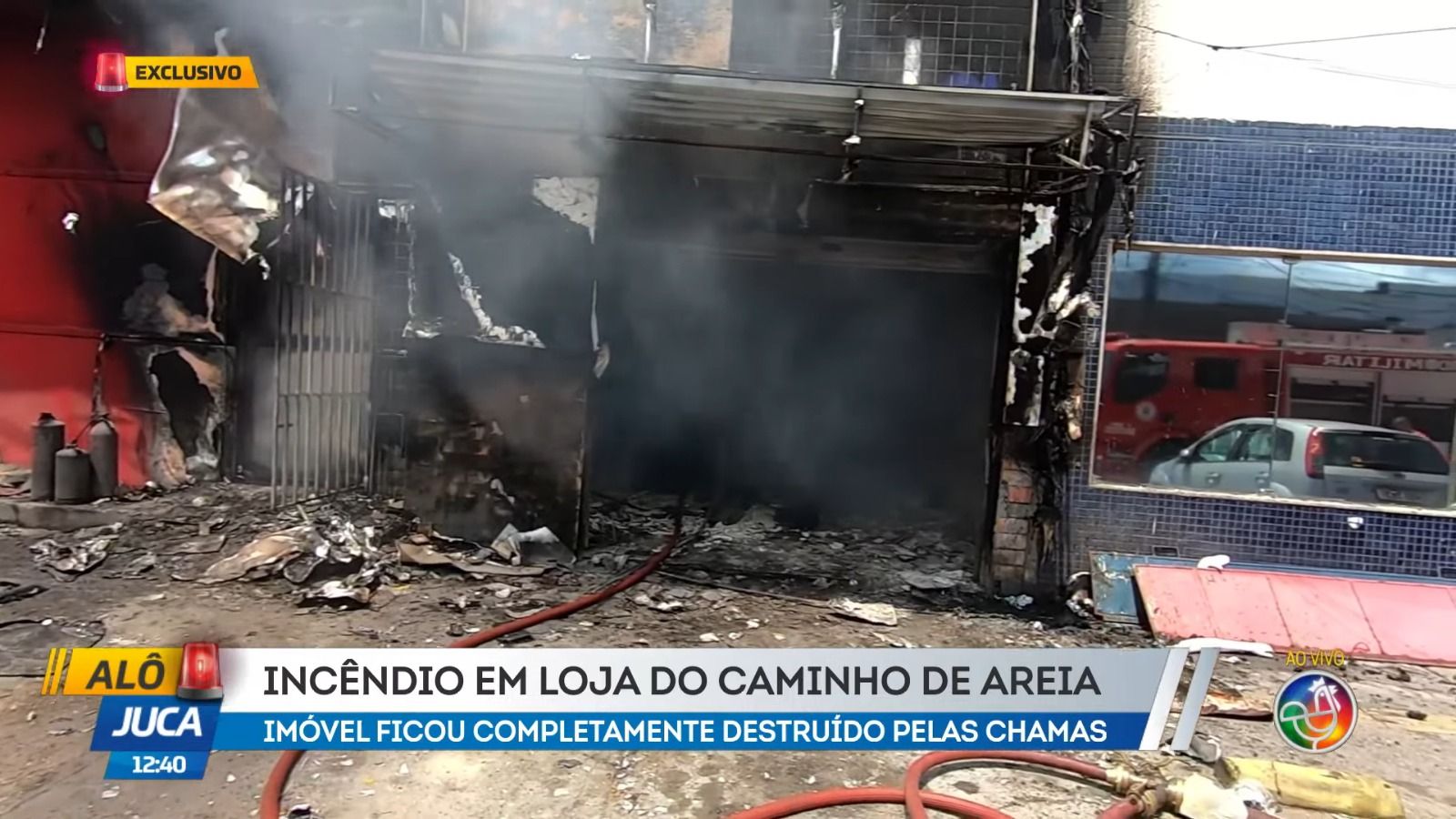 Um inc&ecirc;ndio de grandes propor&ccedil;&otilde;es destruiu uma loja de roupas na manh&atilde; desta quinta-feira (12) na regi&atilde;o da&nbsp;Cidade Baixa. | Foto: Reprodu&ccedil;&atilde;o/TV Aratu