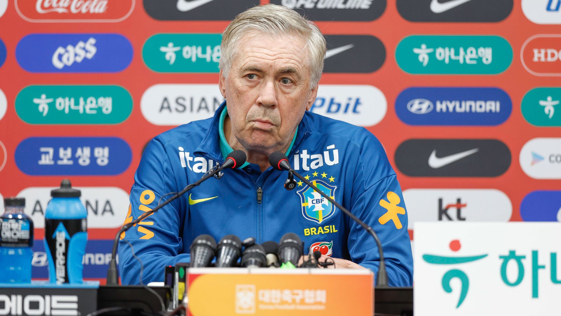 Carlo Ancelotti concedeu entrevista coletiva na véspera do jogo com a Coreia do Sul | Créditos: Rafael Ribeiro / CBF