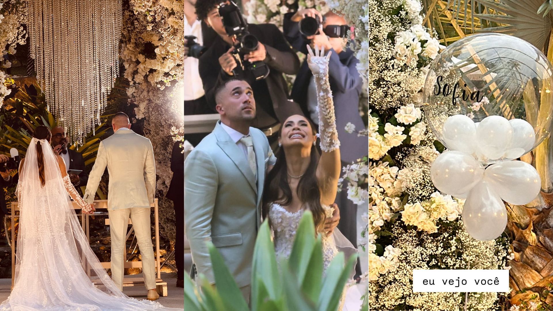 Casamento de Lexa e Ricardo Viana teve homenagem à filha Sofia | Fotos 1 e 3: @tati | Foto 2: reprodução/X