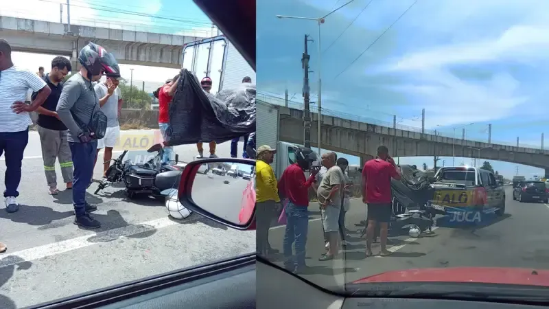 Um carro e uma motocicleta se envolveram em um acidente na tarde desta quarta-feira (21), em Salvador. | Foto: Alô Juca