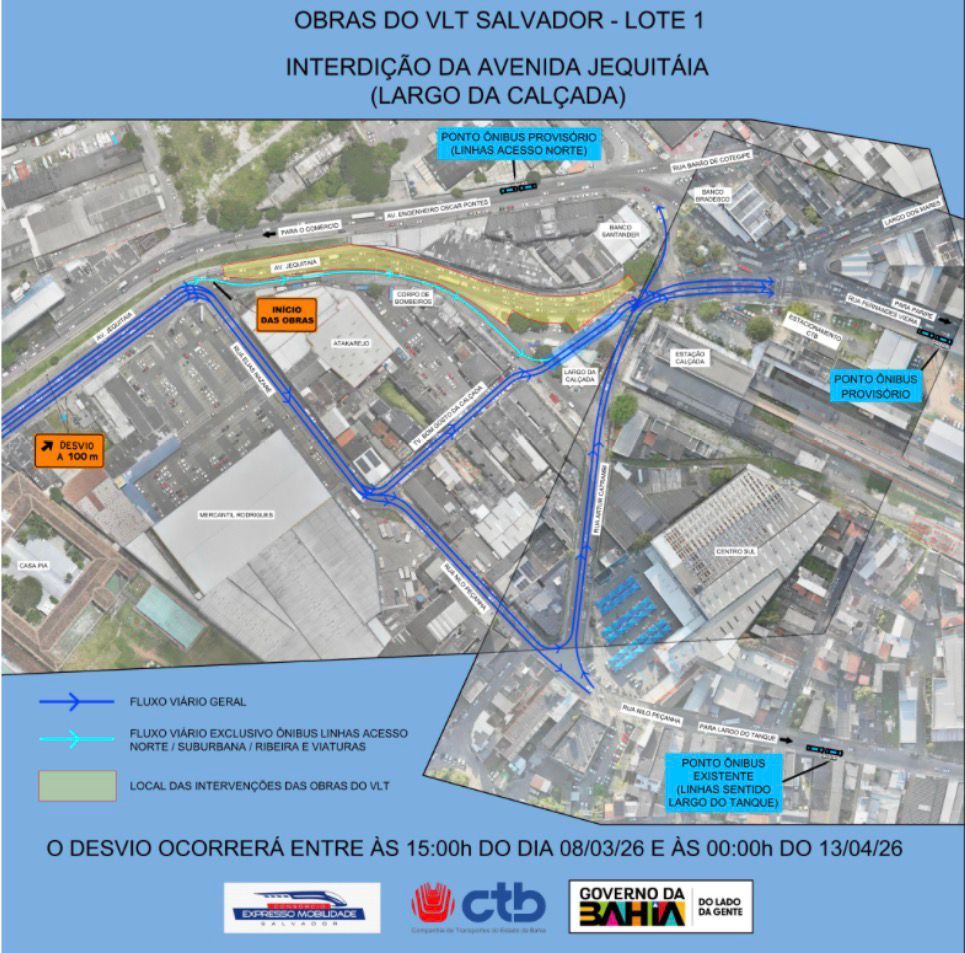 Um trecho da Avenida Jequitaia, nas proximidades do Largo da Cal&ccedil;ada, ter&aacute; o tr&aacute;fego alterado a partir das 15h deste domingo (8). | Foto: CTB