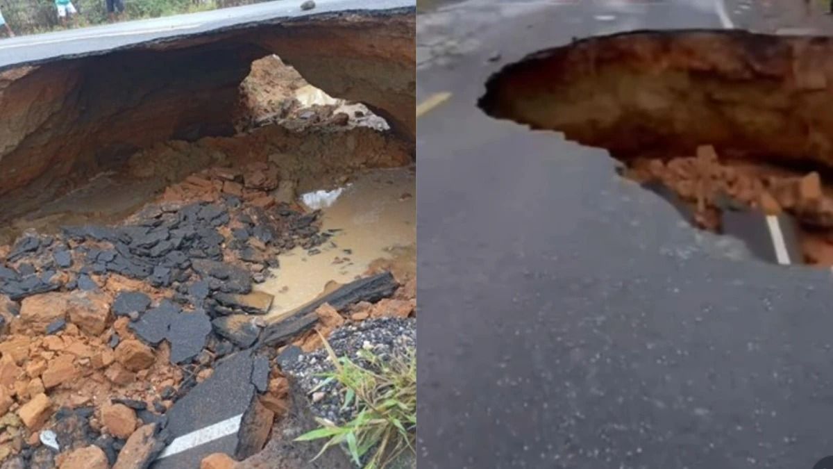 O incidente ocorreu por volta das 12h, no km 290, próximo ao povoado de Tracupá, após o solo ceder e provocar uma grande erosão na pista. | Foto: PRF