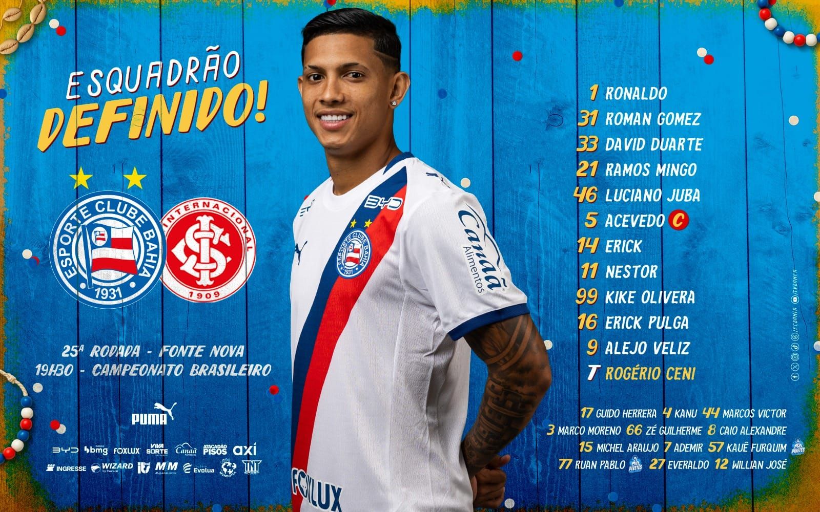 O atacante argentino Mateo Sanabria voltou ao departamento médico do Bahia e desfalca o Tricolor no confronto contra o Internacional. | Foto: EC Bahia