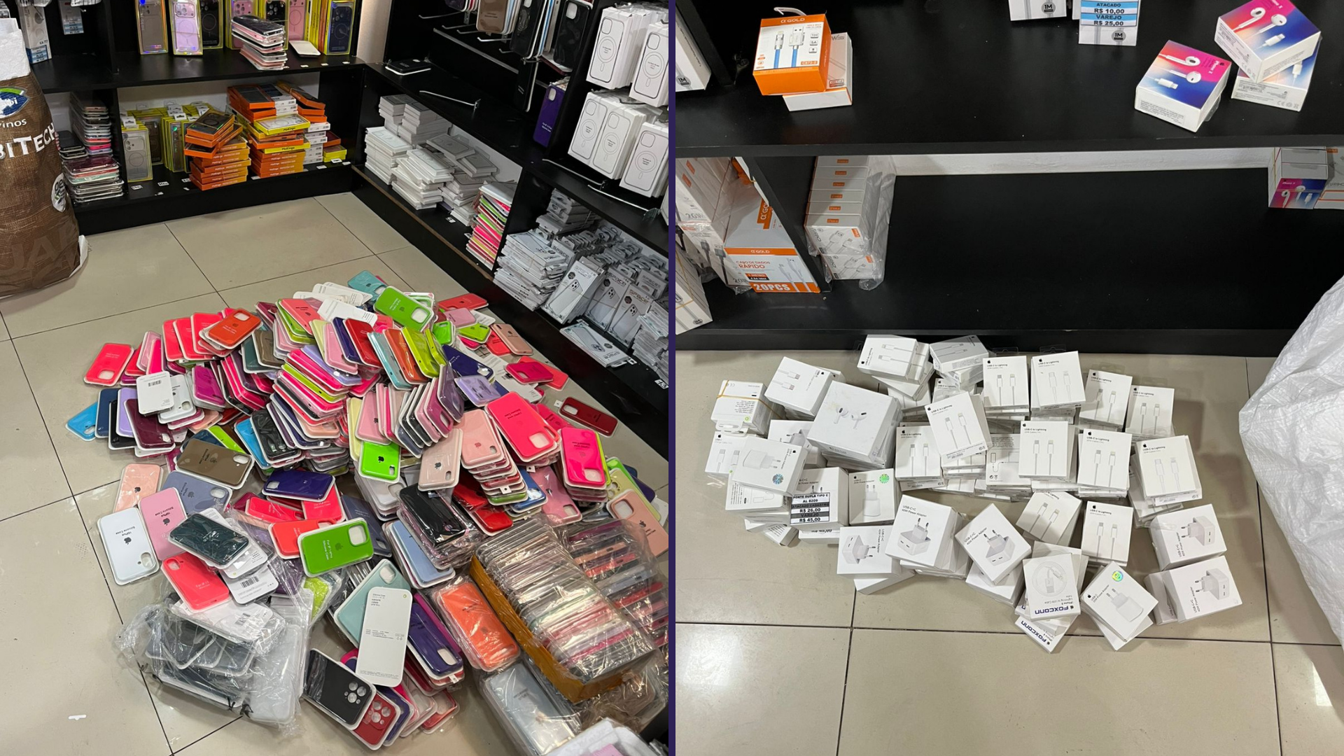Uma operação de combate à comercialização de produtos falsificados apreendeu cinco celulares em Salvador. | Foto: SSP-BA