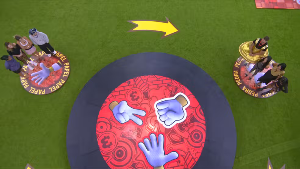 Os participantes do&nbsp;BBB 26 disputaram, neste s&aacute;bado (14), a din&acirc;mica Pedra, Papel e Tesoura. | Foto: Gshow