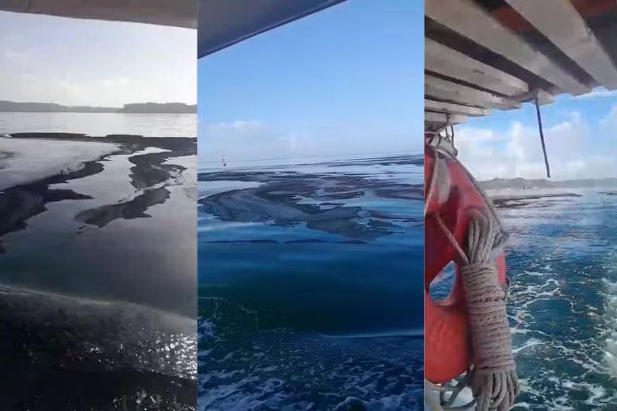 Mancha no mar da Baía de Todos-os-Santos. Foto: Reprodução / Redes Sociais