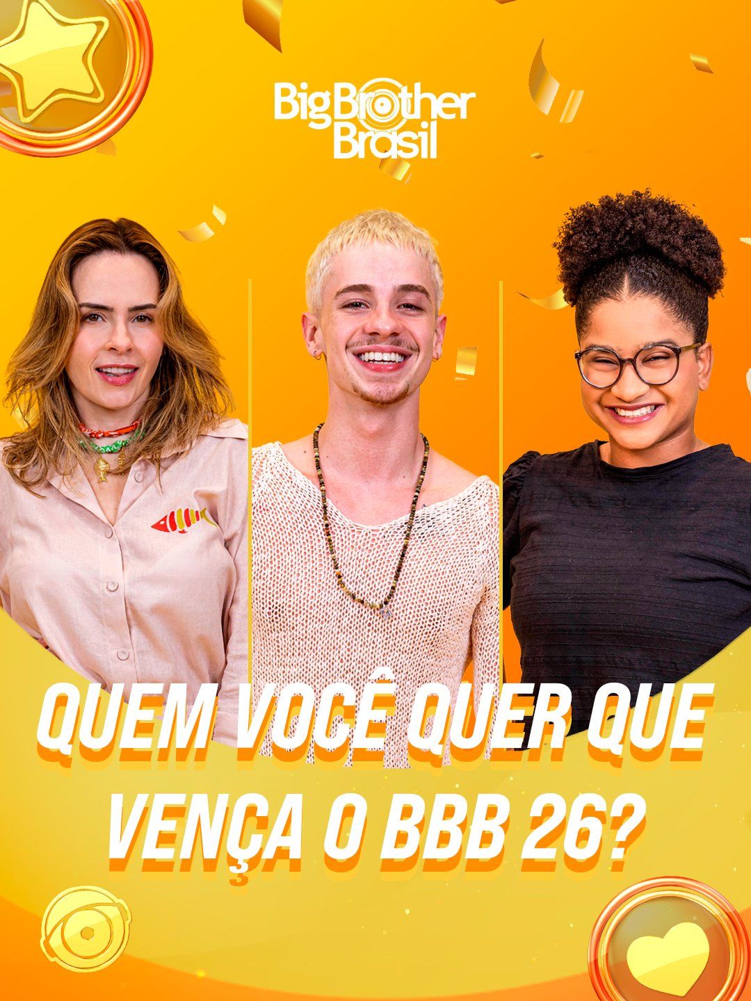 O resultado ser&aacute; anunciado na pr&oacute;xima ter&ccedil;a-feira (21), quando acontece a grande final do BBB 26. | Foto: Gshow