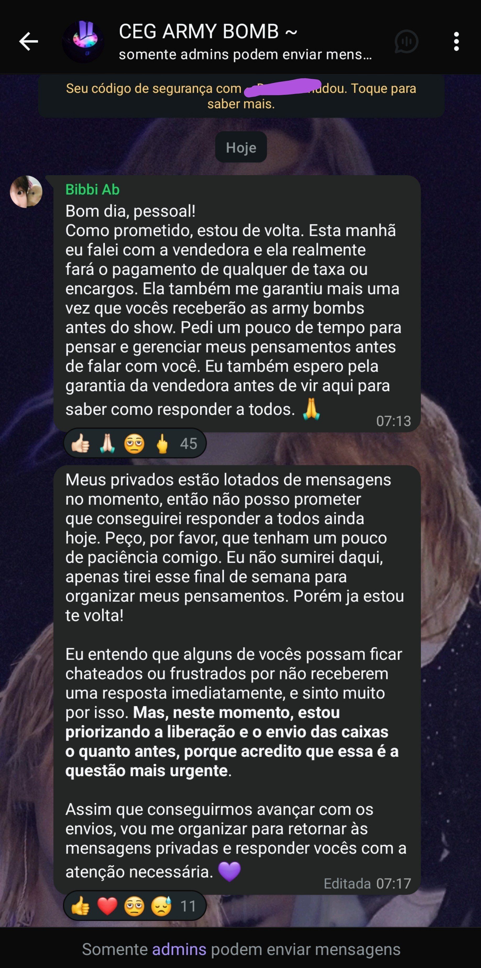 A organizadora n&atilde;o respondeu individualmente &agrave;s participantes. | Foto: Redes Sociais