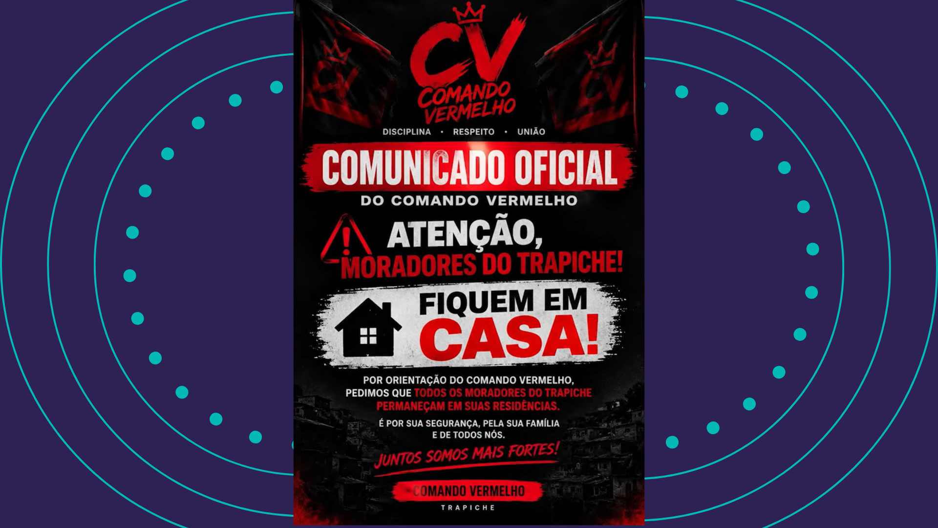 Um suposto comunicado atribu&iacute;do &agrave; fac&ccedil;&atilde;o criminosa Comando Vermelho (CV) circulou entre moradores do bairro do Trapiche, em Santo Amaro. | Foto: Redes Sociais