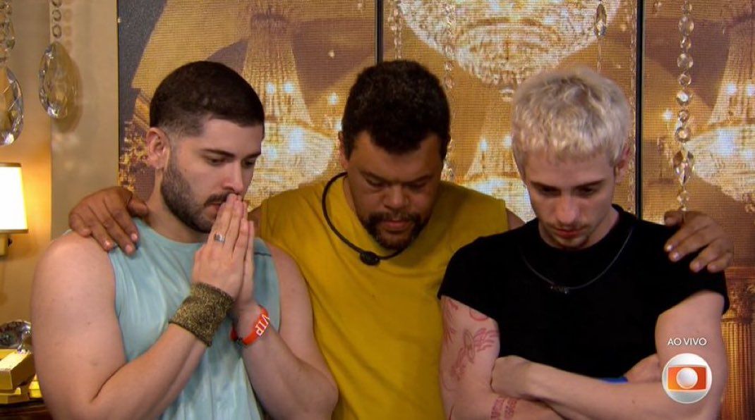 Babu Santana, Marcelo e Juliano Floss se reuniram no Confession&aacute;rio e, em consenso, decidiram indicar Jonas Sulzbach ao Pared&atilde;o. | Foto: TV Globo