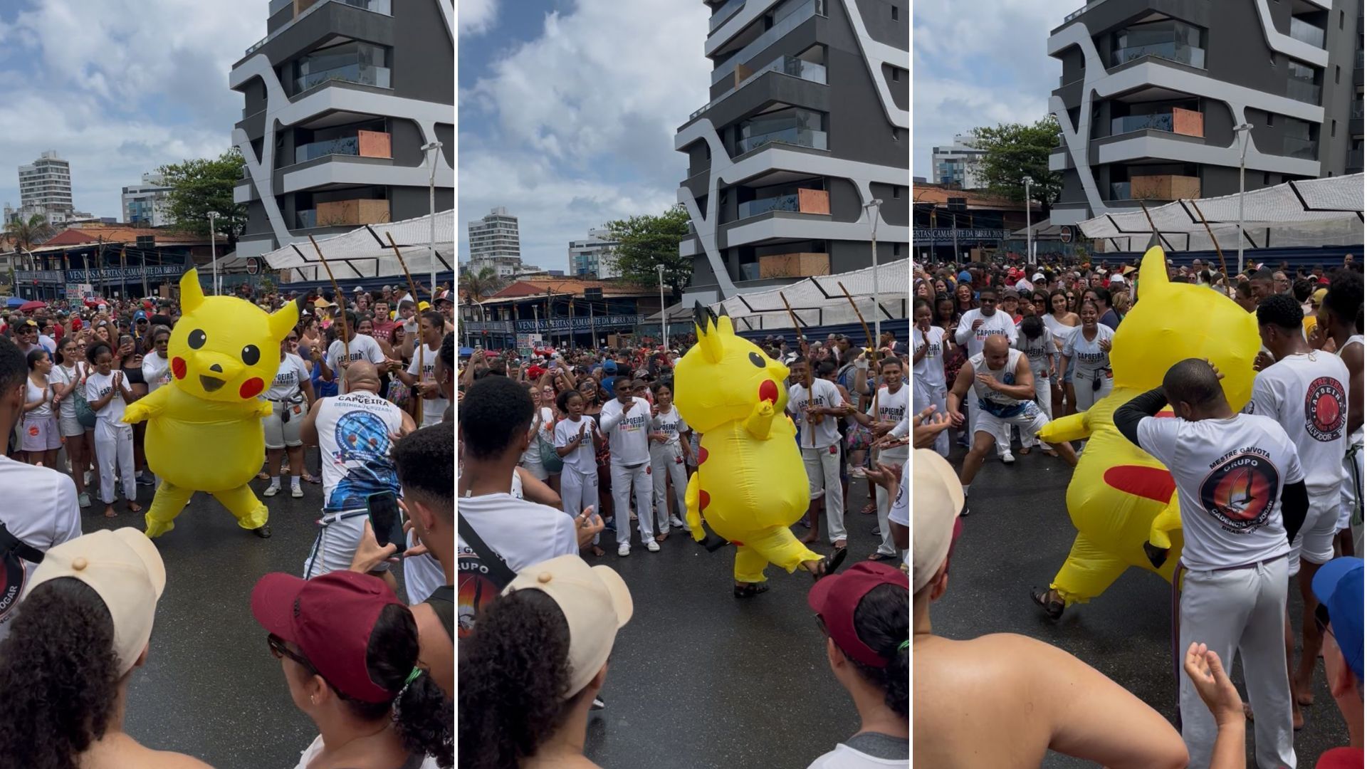 Pikachu capoeirista rouba a cena durante protesto em Salvador | Imagens: Juana Castro/Aratu On